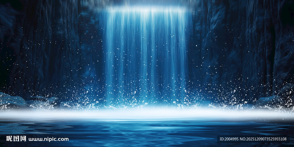 招财瀑布山水画