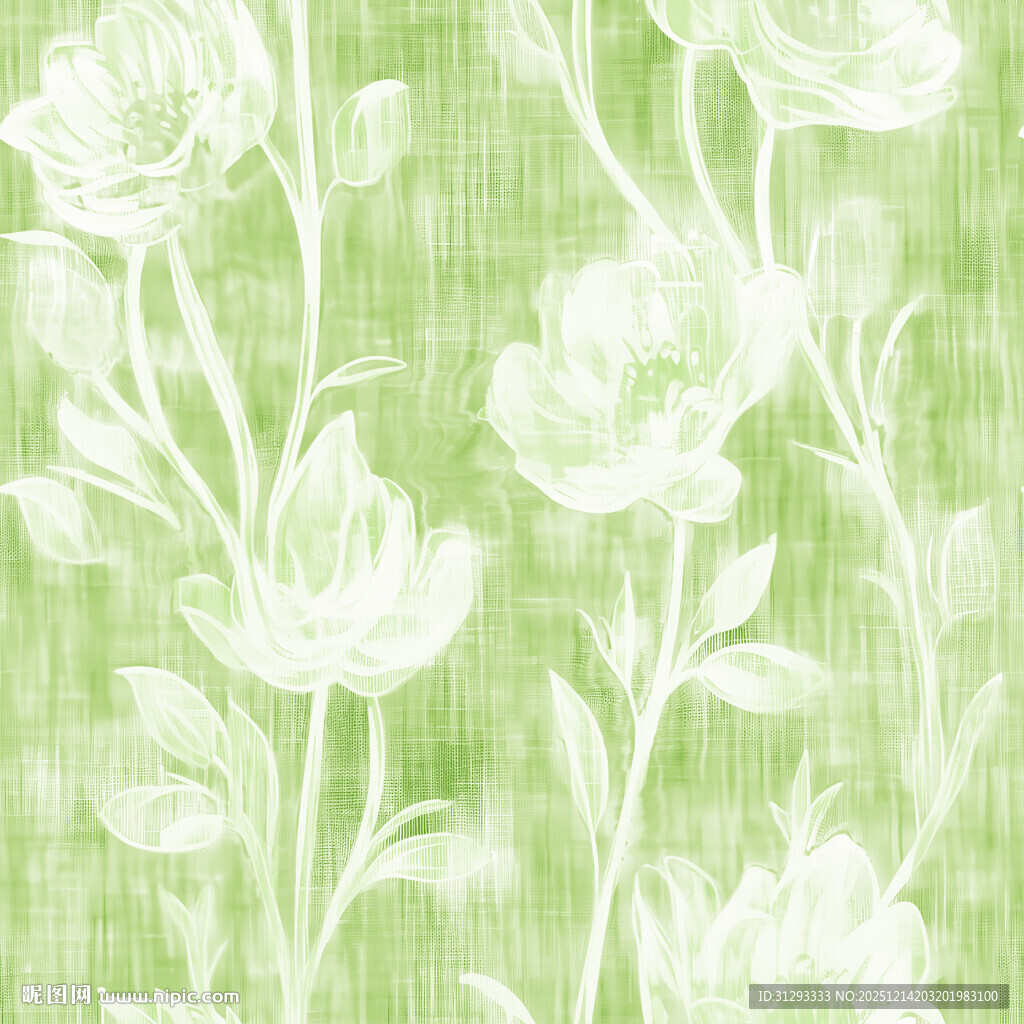 淡绿底白色花卉纹理图案