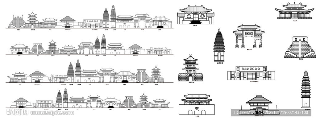 登封河南城市建筑线描插画集合