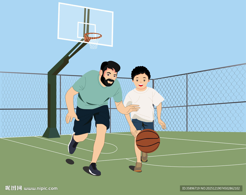 父子篮球场上欢乐互动
