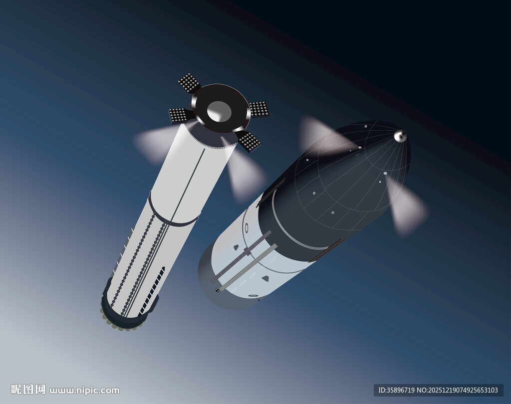 多级火箭推进在空中飞行