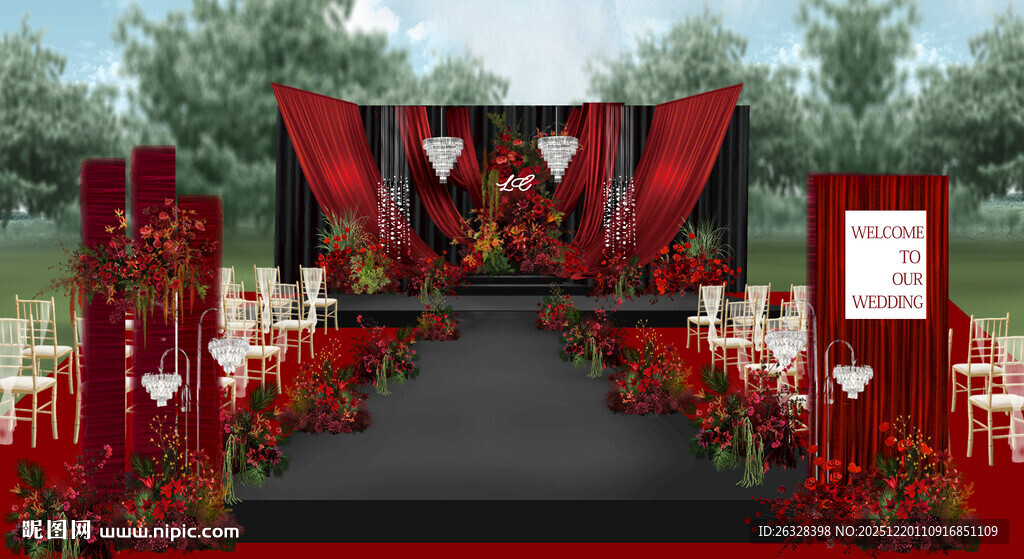 户外红黑婚礼效果图