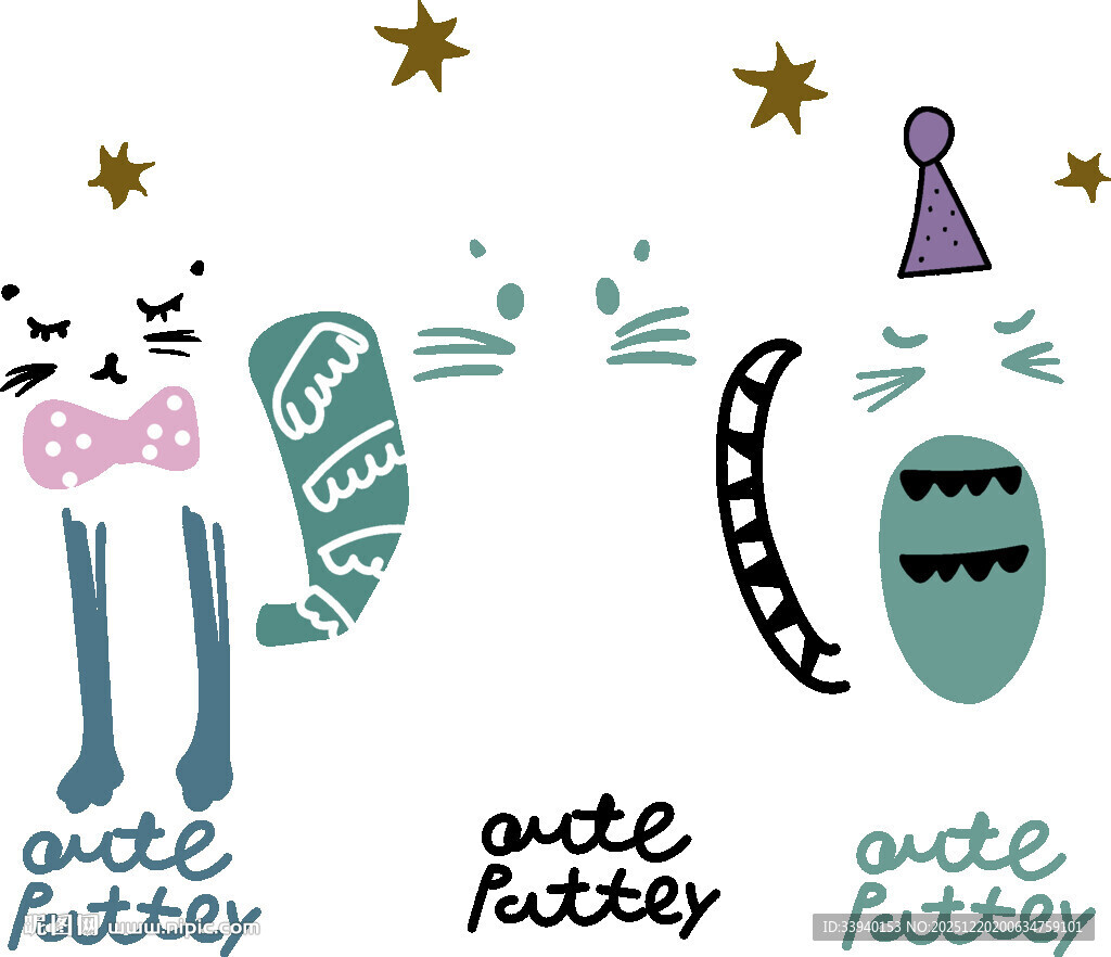 可爱猫咪婴儿主题装饰元素