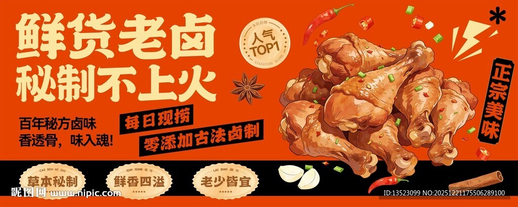 鲜货老卤秘食卤味鸡腿海报展板