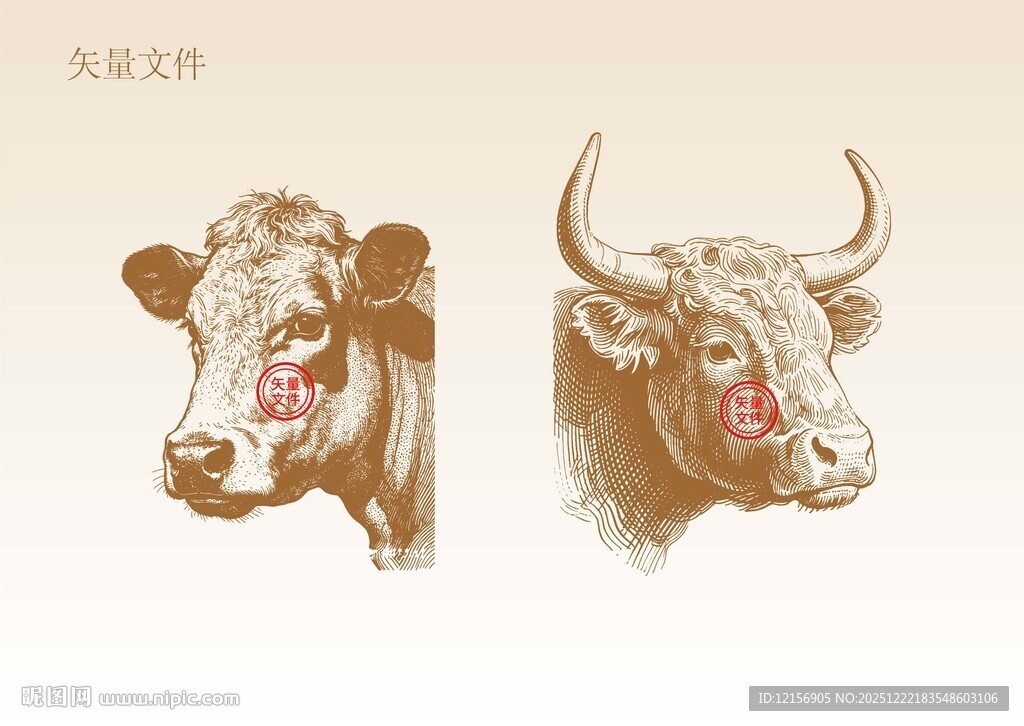 手绘牛素描插画版画