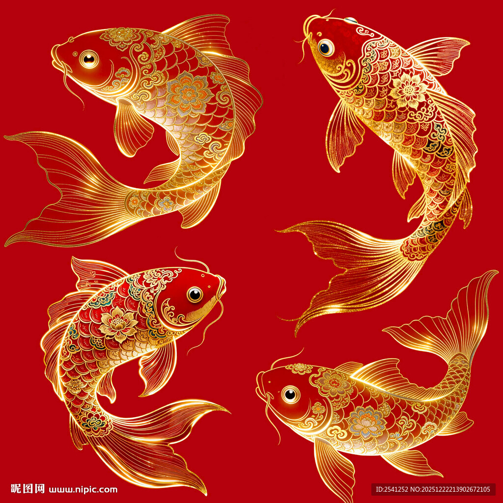 红底金纹锦鲤