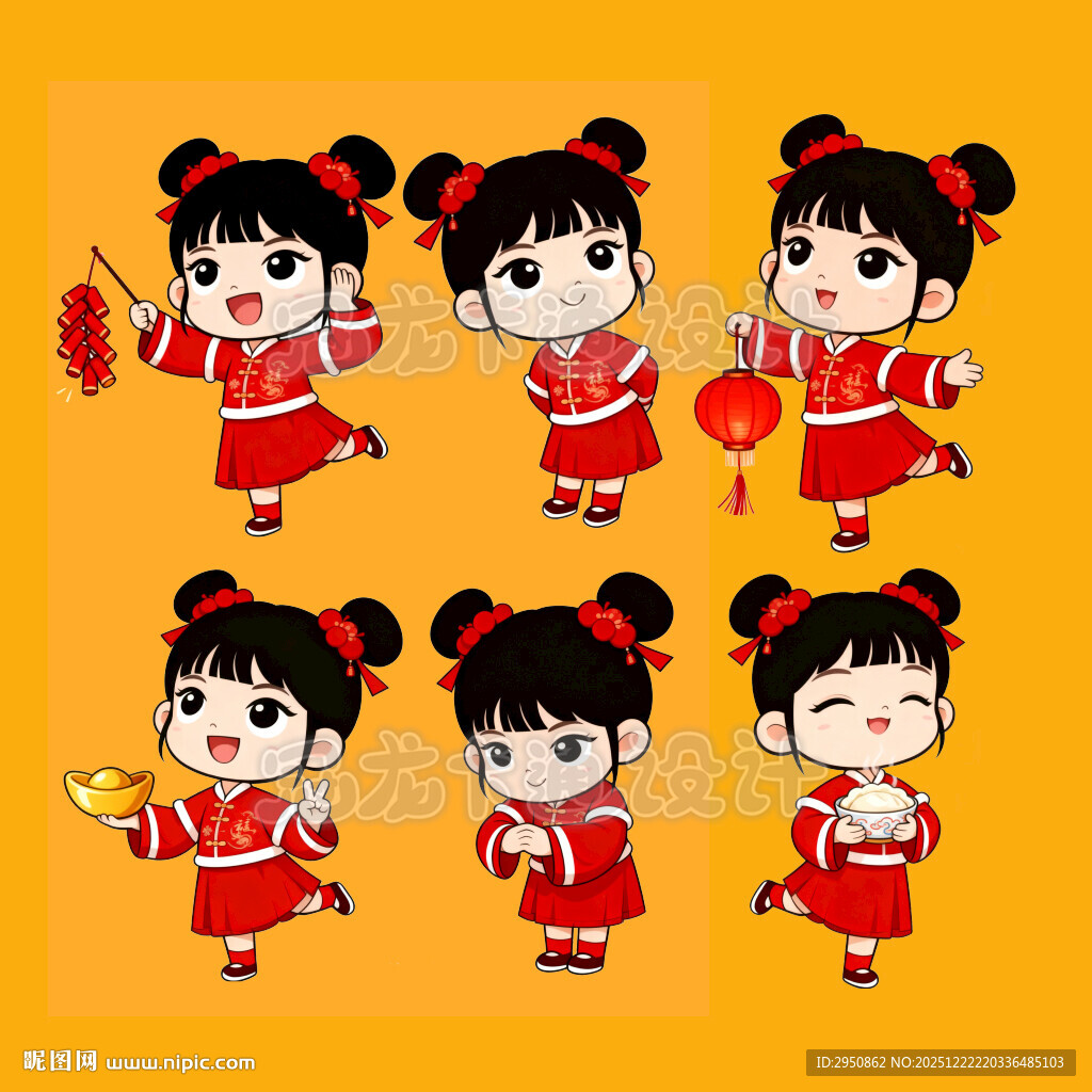 喜庆红衣萌娃贺岁形象
