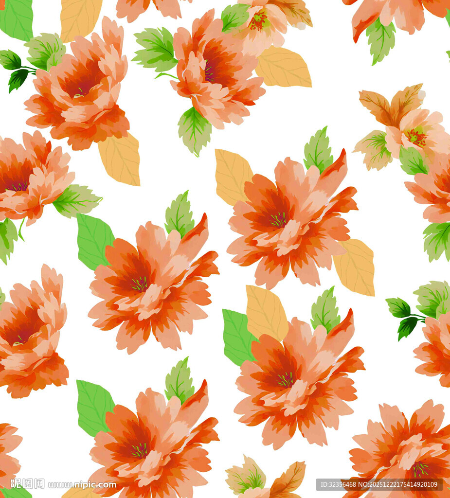 橙色花卉无缝图案背景