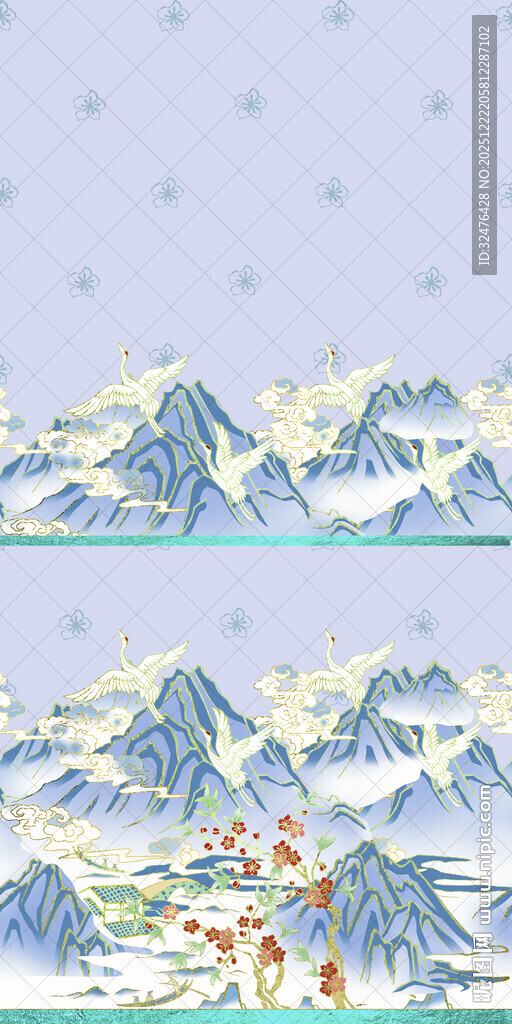 冬日山川雪景插画汉服