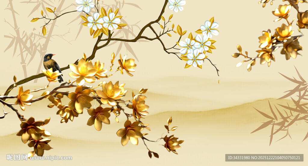 金色玉兰花背景