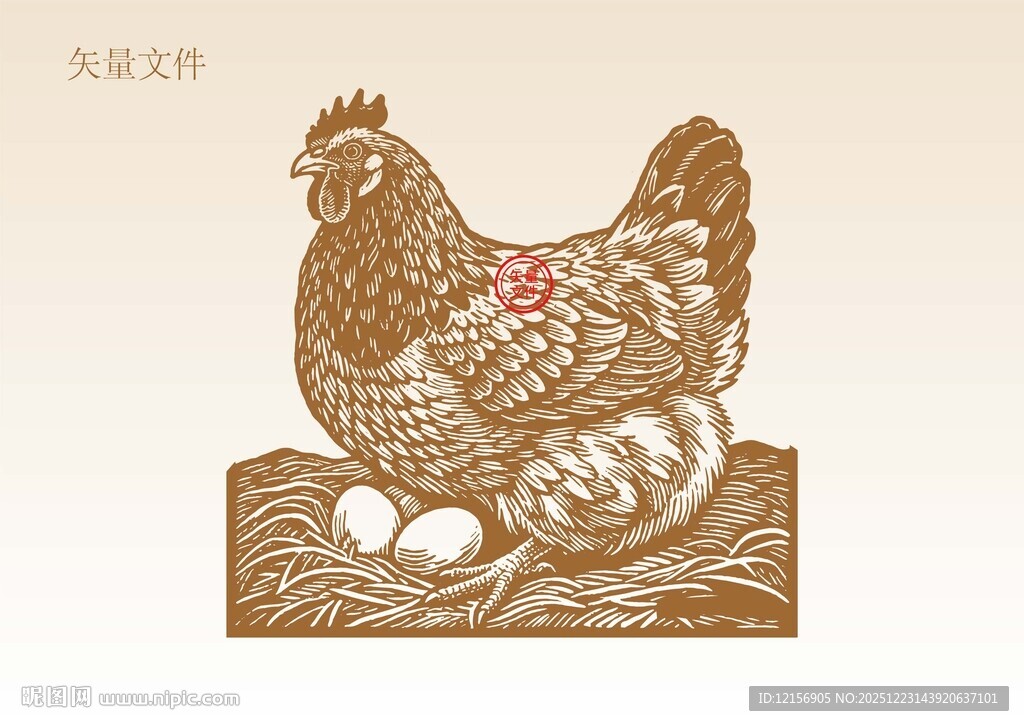母鸡插画版画