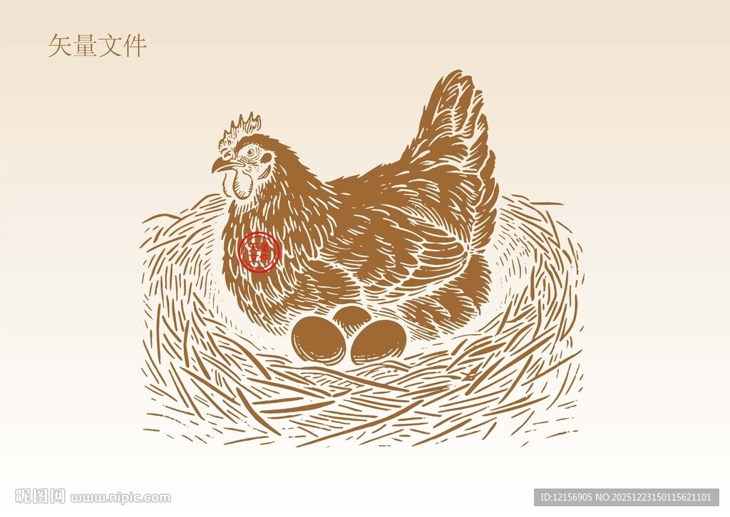 手绘母鸡插画