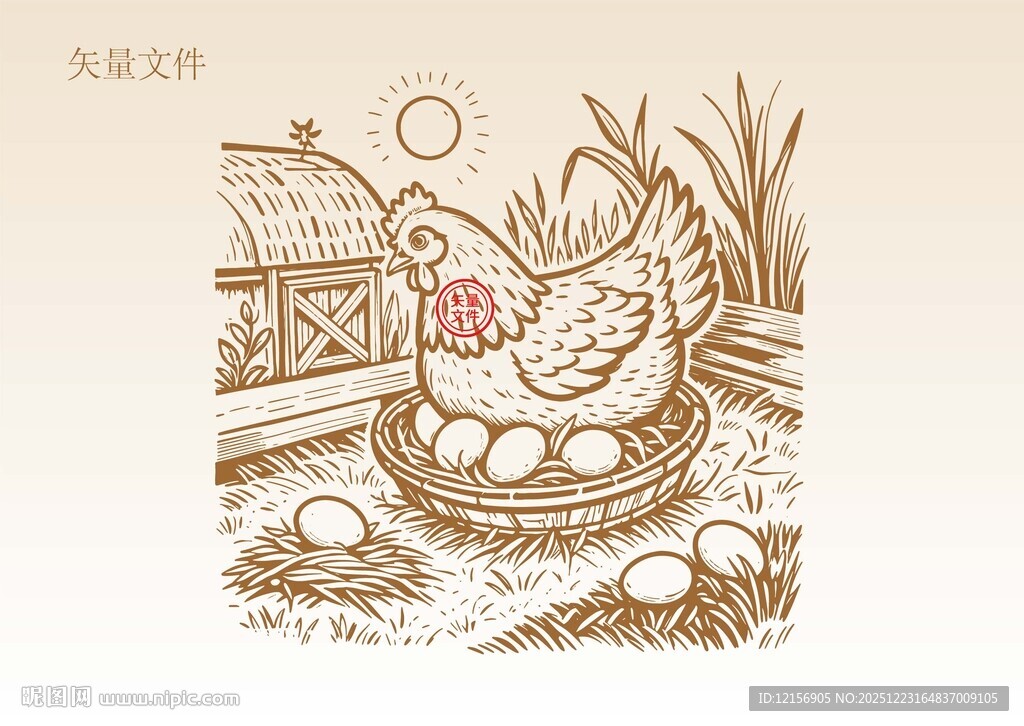 手绘母鸡插画