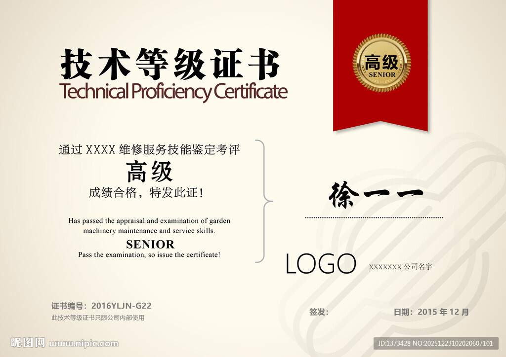 技术等级证书模板展示