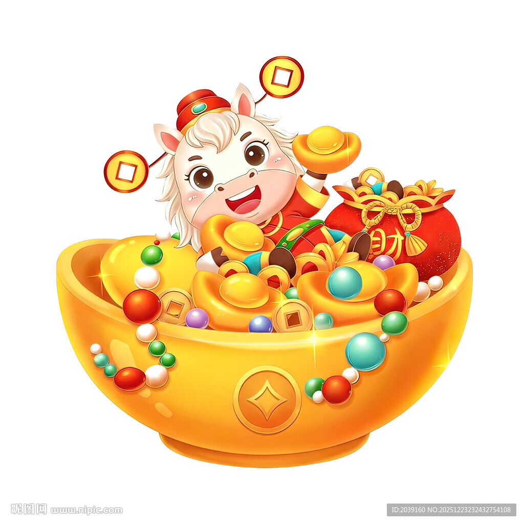 金元宝盆里的可爱招财小马