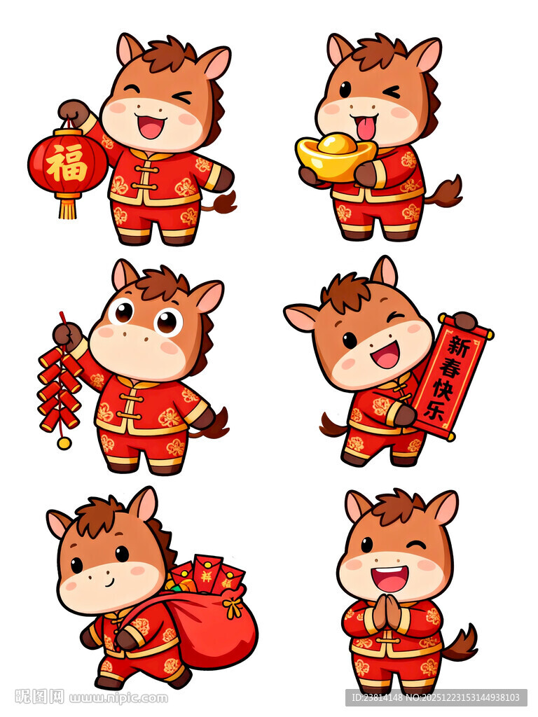 可爱卡通小马贺岁形象