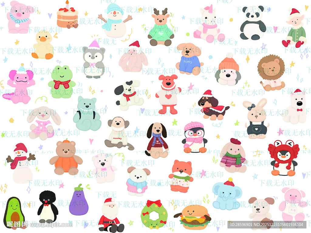 可爱卡通动物与物品贴纸