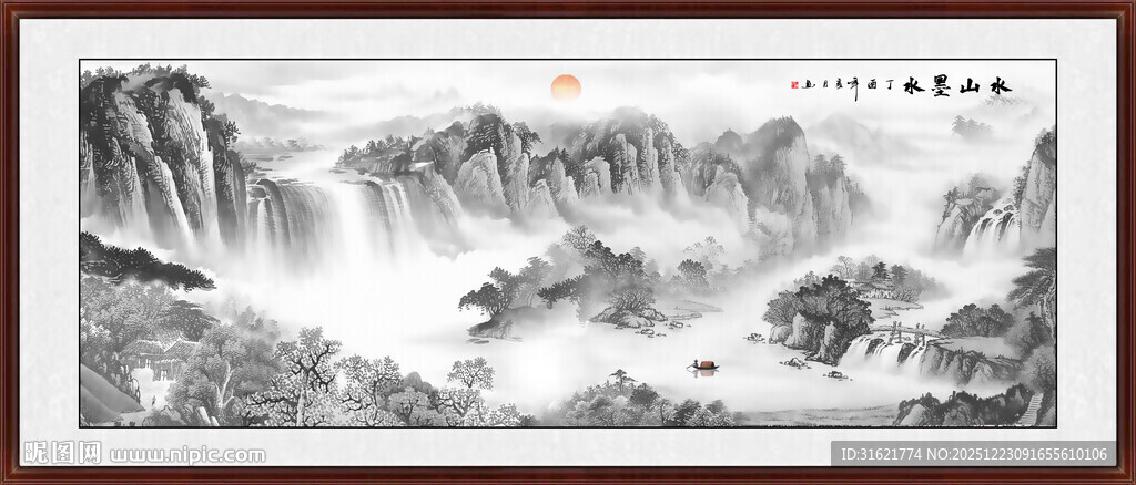 意境水墨山水背景墙