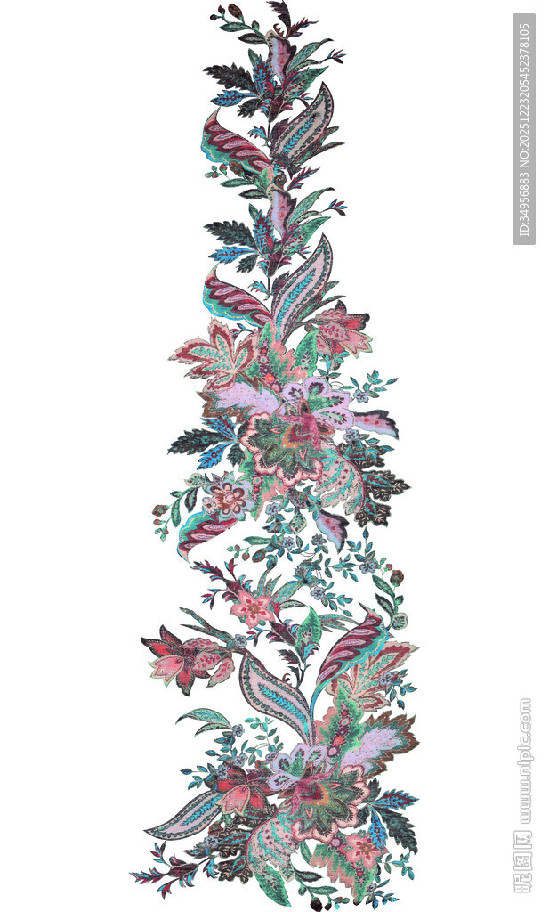 手绘多彩花卉藤蔓图案