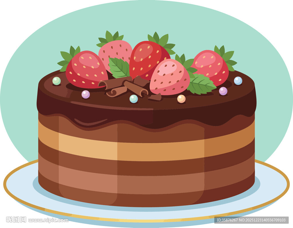 草莓巧克力蛋糕插画