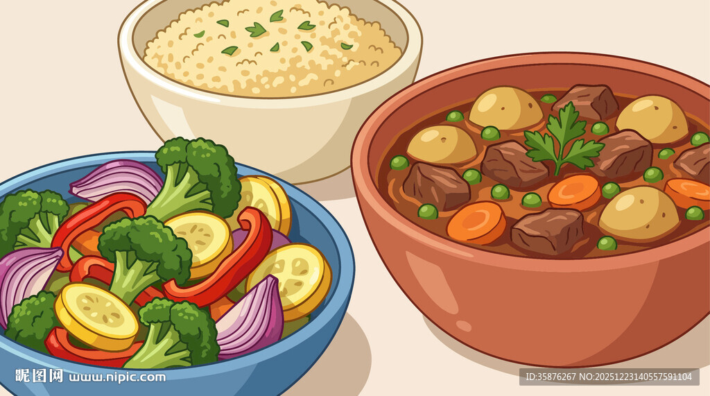丰盛营养晚餐插画