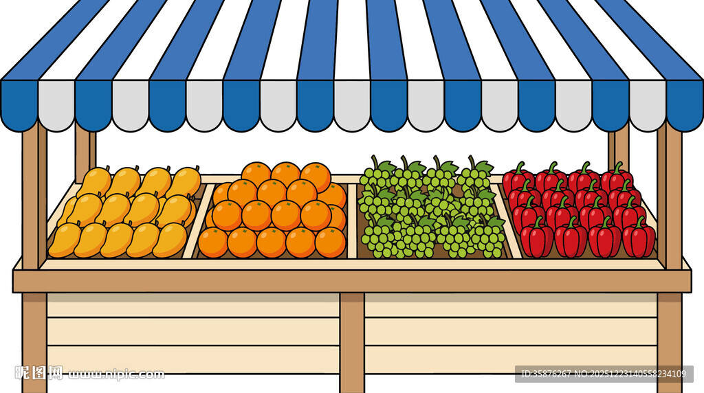 户外水果摊位插画