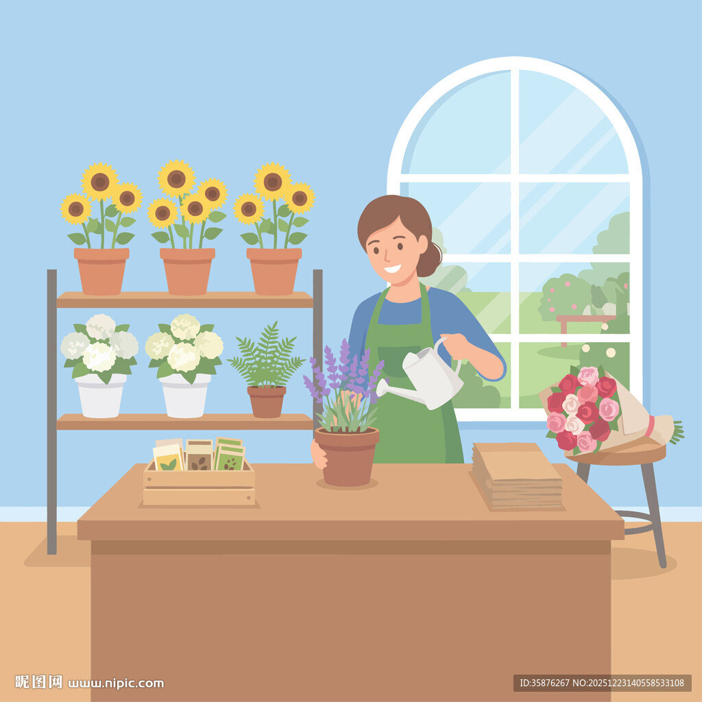 花店女店主工作插画