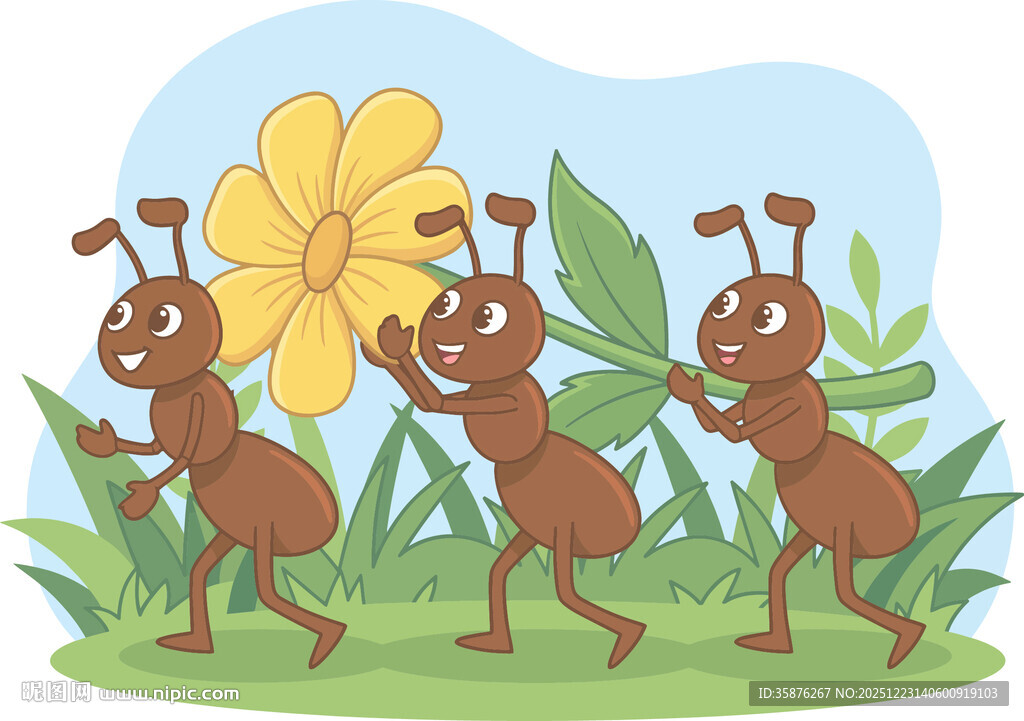 蚂蚁搬运花朵插画