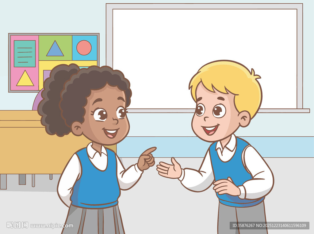 小学生教室社交插画