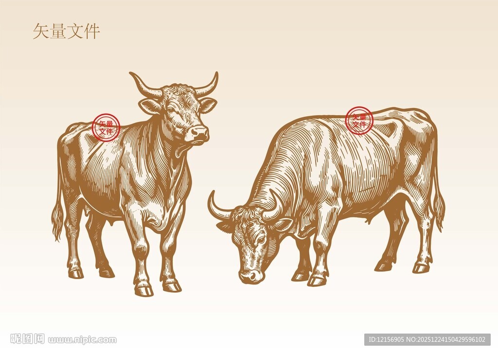 手绘牛素描插画