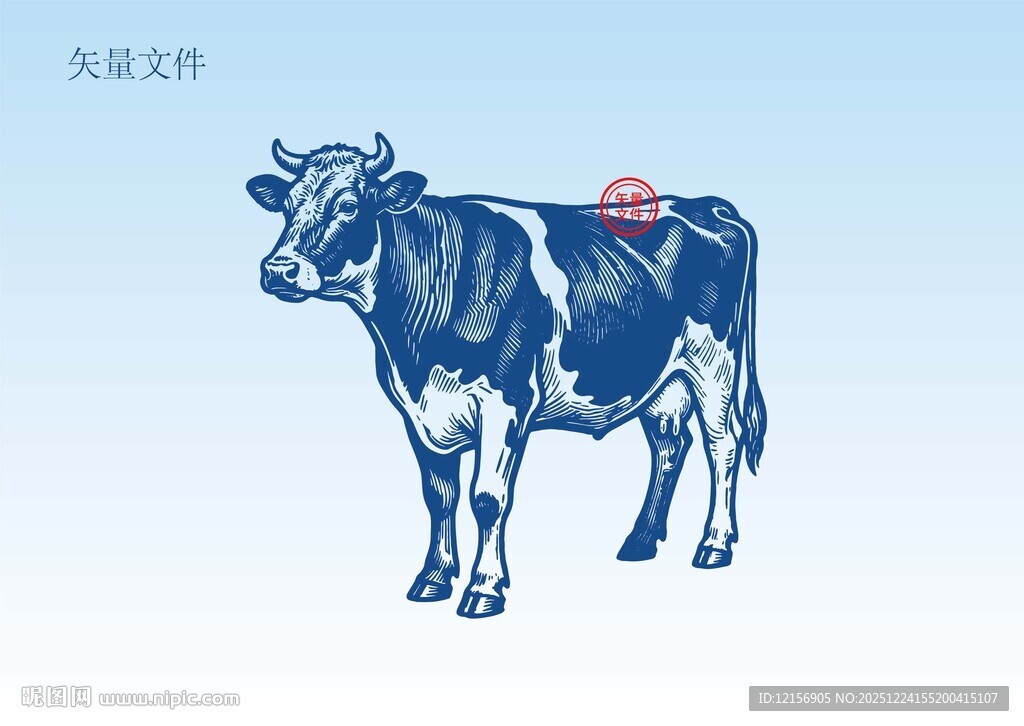 手绘奶牛素描插画版画