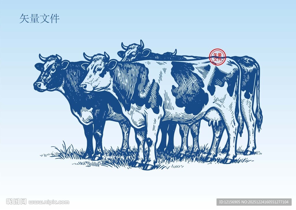 手绘奶牛素描插画版画