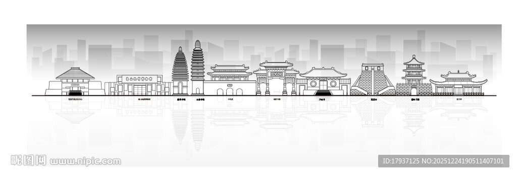 绍兴浙江城市建筑线描插画地标