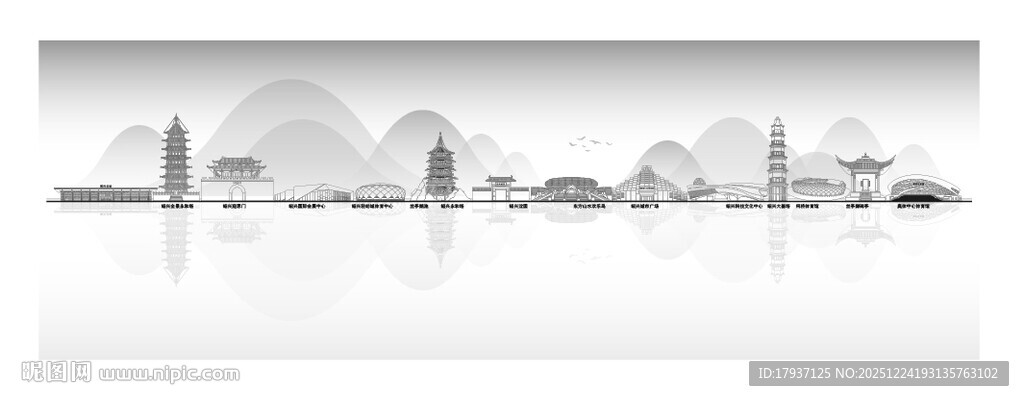 绍兴浙江城市建筑线描插画地标