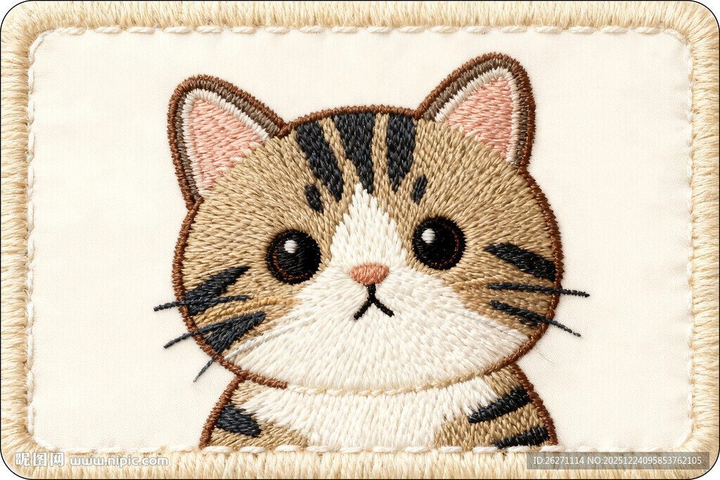 可爱条纹猫咪刺绣图案