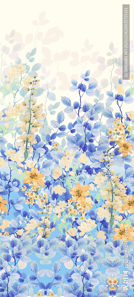 梦幻蓝黄花卉抽象背景图