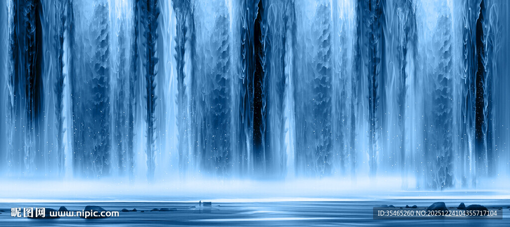 招财瀑布山水画