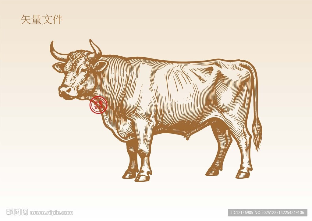 手绘牛素描插画