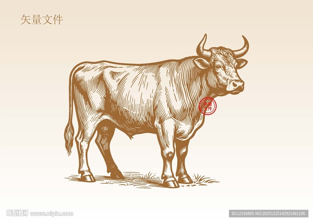 手绘牛线稿插画