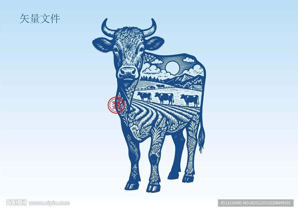 牛素描插画版画