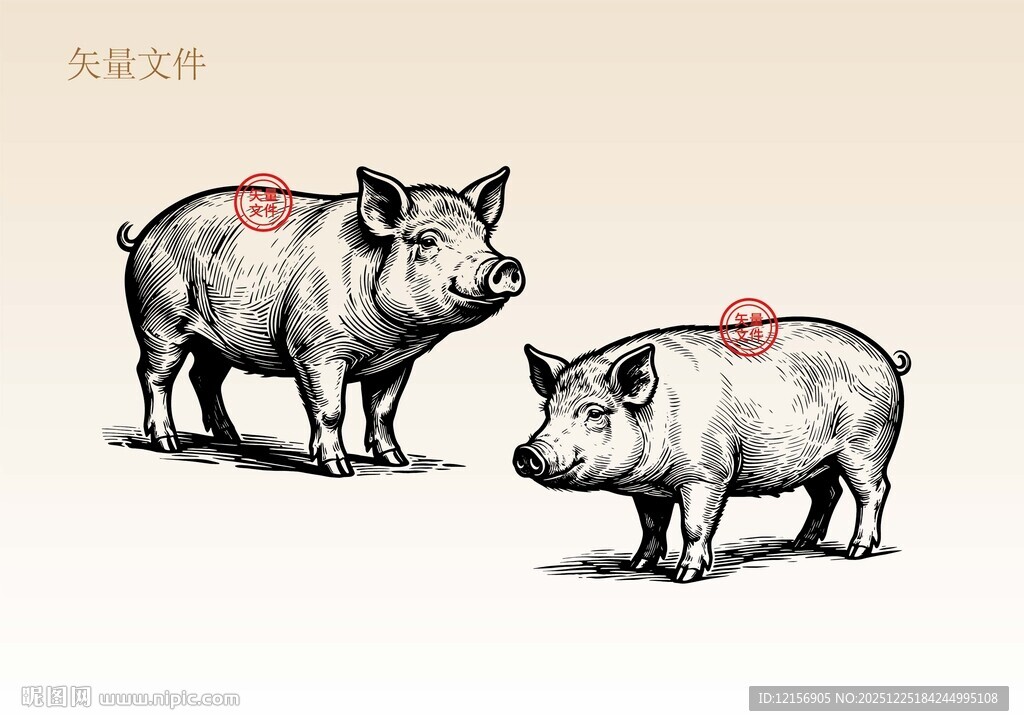 手绘猪插画