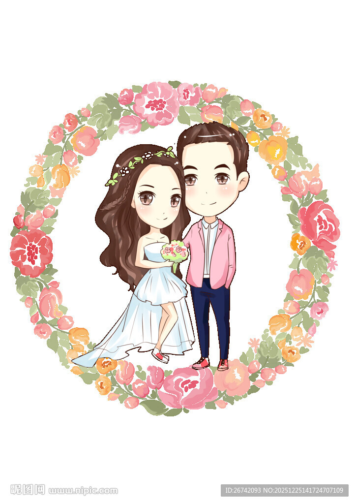 浪漫婚礼卡通新人插画Q版