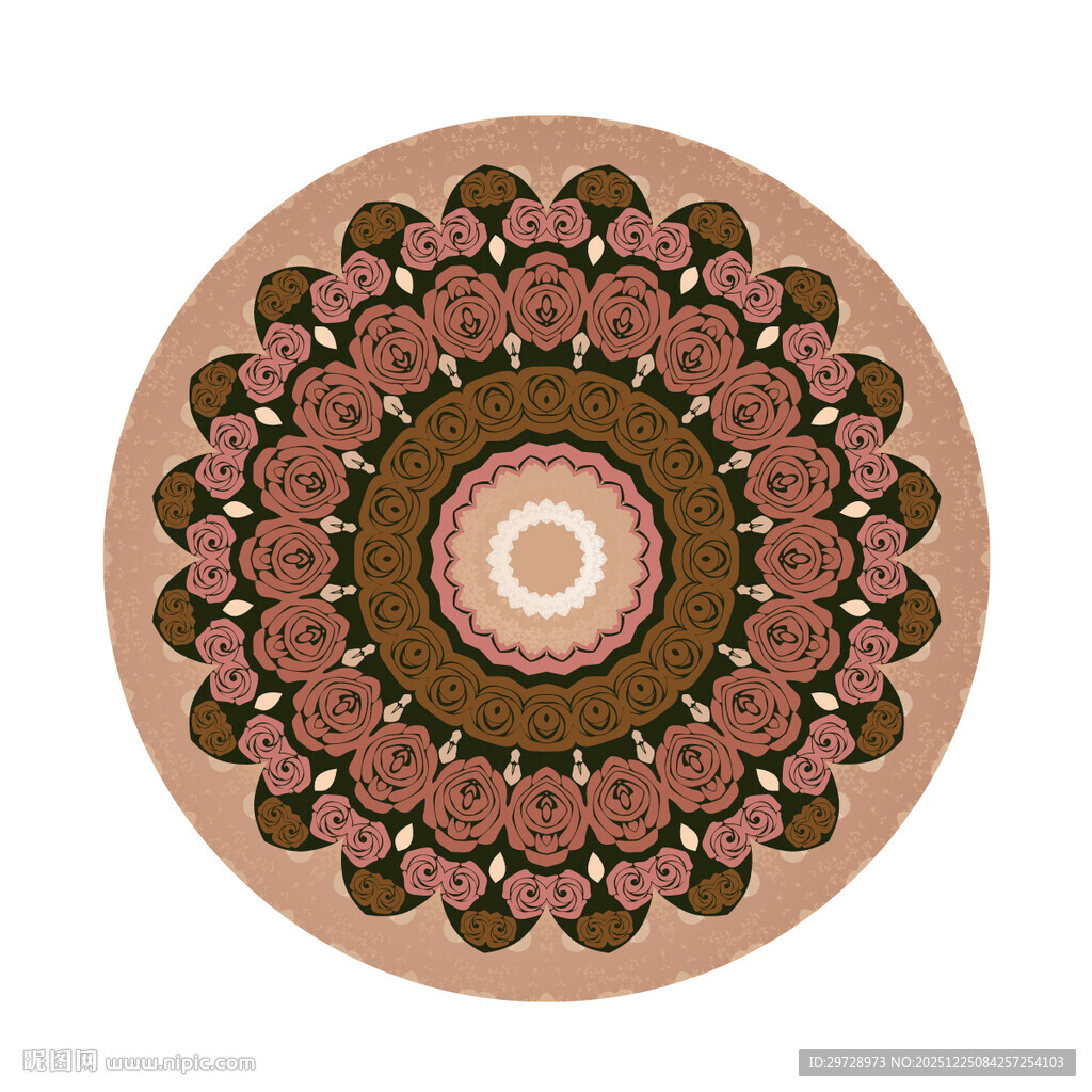 圆形粉棕古典花纹图案