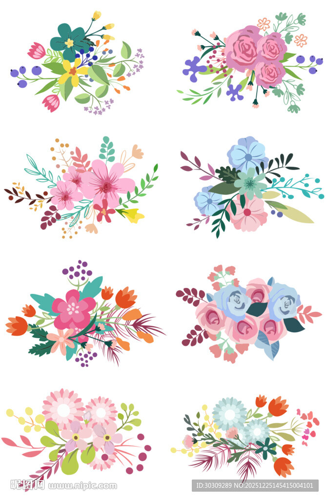 多彩水彩花卉图案集合