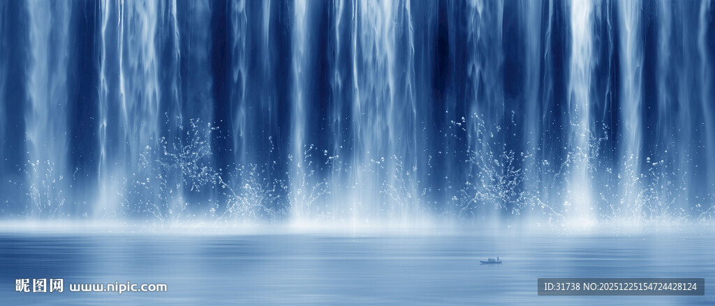 招财瀑布山水画幕墙