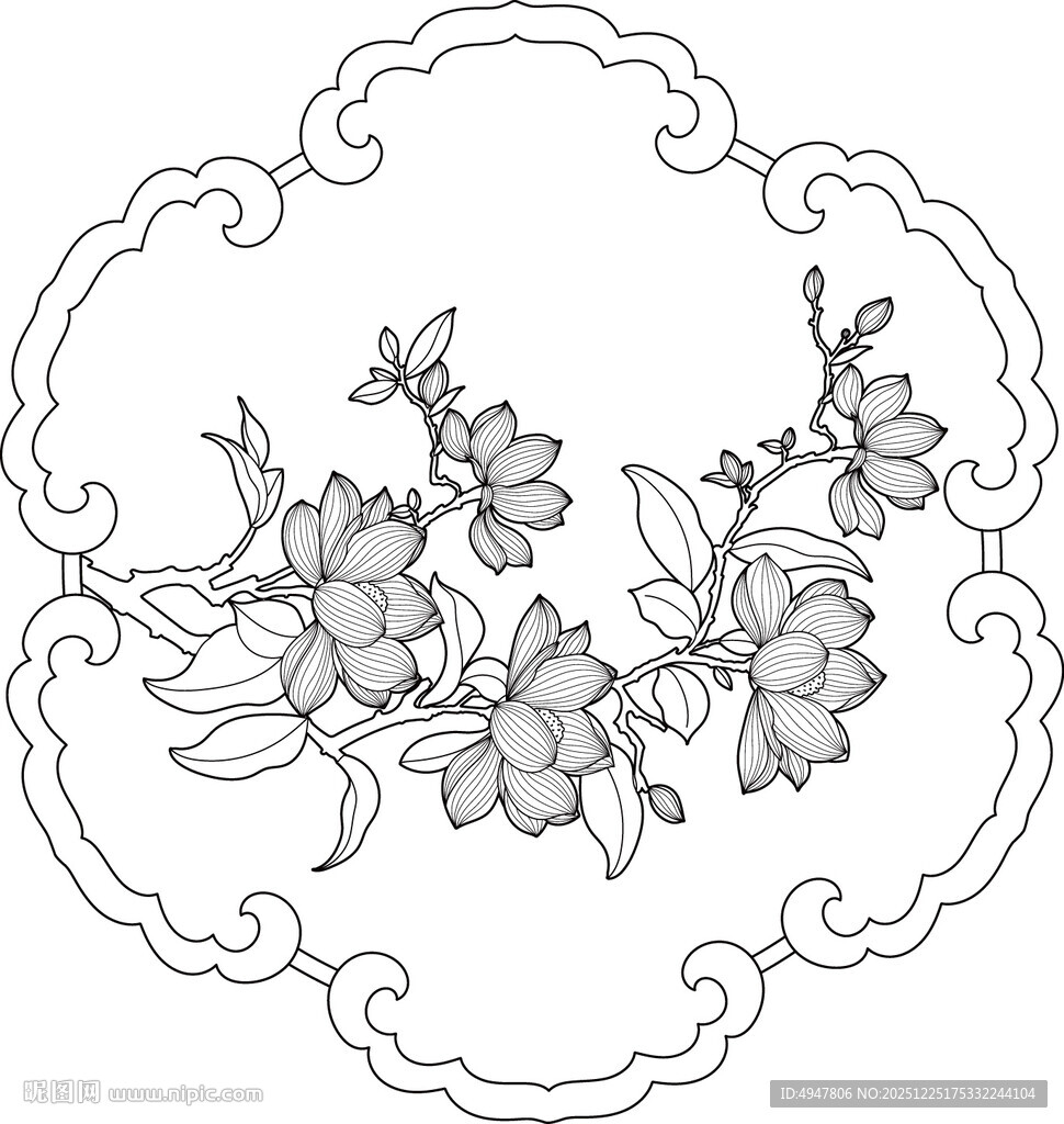 中式花卉纹样图案设计 矢量图