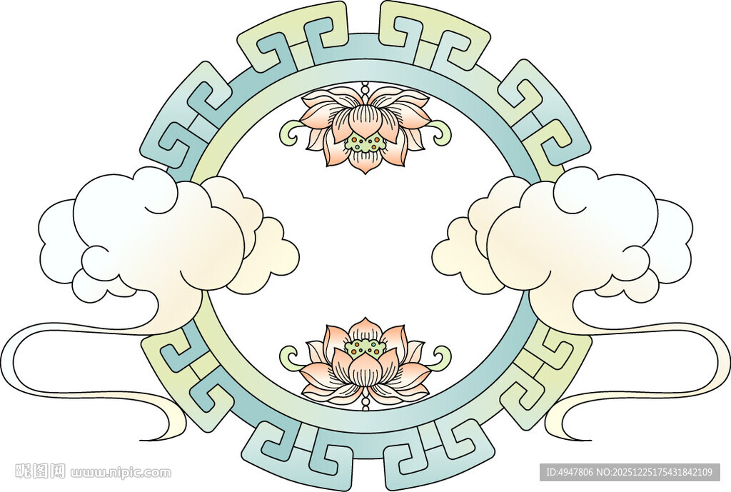 中式传统花纹圆形装饰图案 矢量