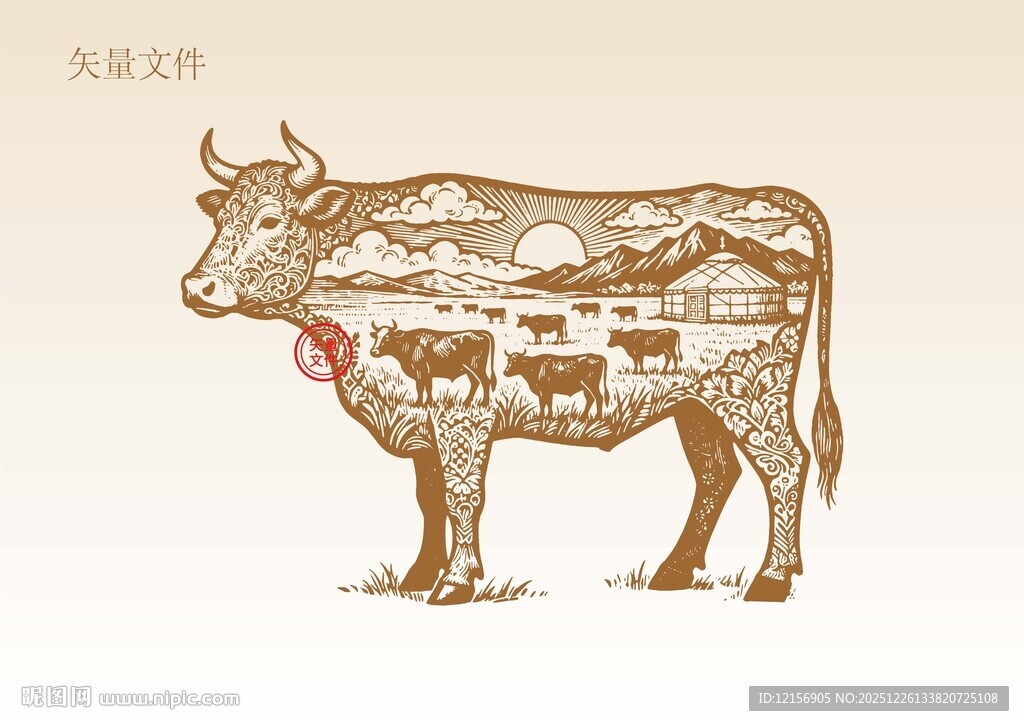 手绘牛插画