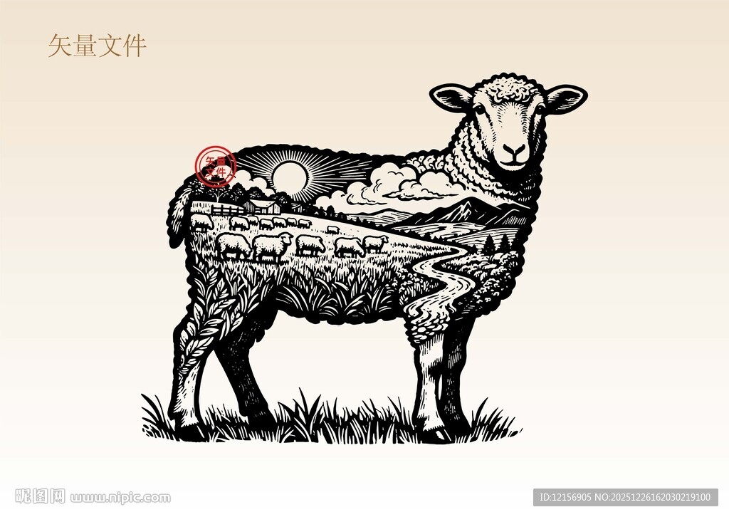 手绘羊插画