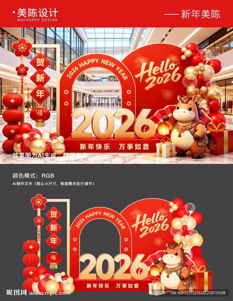 2026元旦新年商场美陈背景板